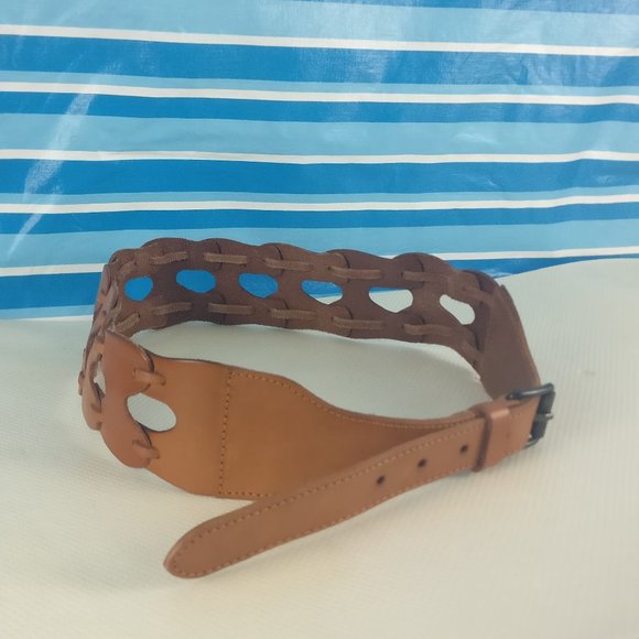 Italian Leather High Waist Woven belt, Wide Western belt, Brown leather belt - Picture 1 of 7